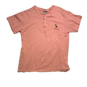 Vintage 90s Disney Character Fashions Mickey Mouse Henley T Shirt Adult XL Pink